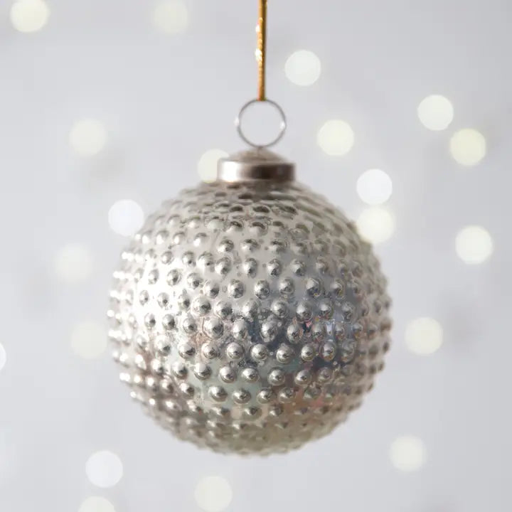 Hobnail Mercury Glass Ornament- Silver