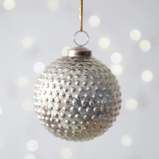 Hobnail Mercury Glass Ornament- Silver