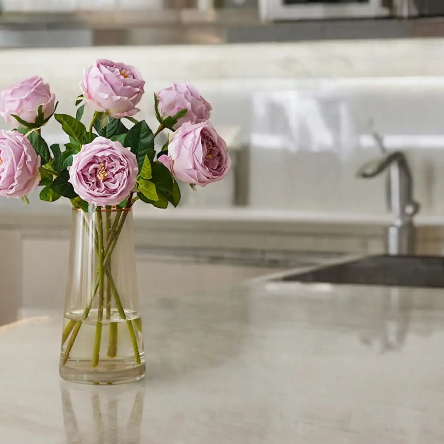 17"Premium Real Touch English Austin Cabbage Rose Stem Color  Mauve Lavender