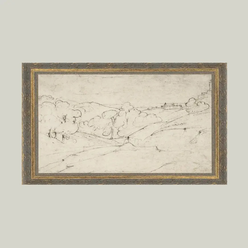 Rolling Hills Framed Antique Art 12" x 7"